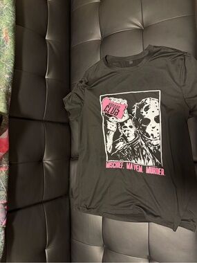 ROMWE Black Tee with Pink Horror Club Graphic